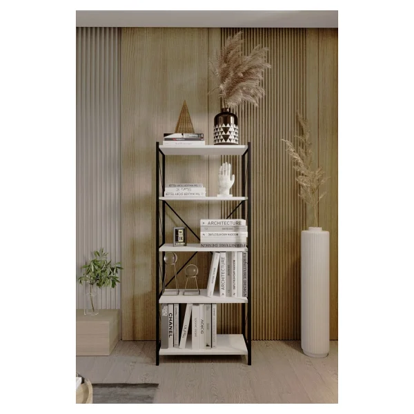 Barin Design 5 Raflı Kitaplık Demir Profil Modern Iskandinav Çalışma Odası Ofis Salon Kitaplığı Evrak Rafı Metal - Antrasit - Görsel 5