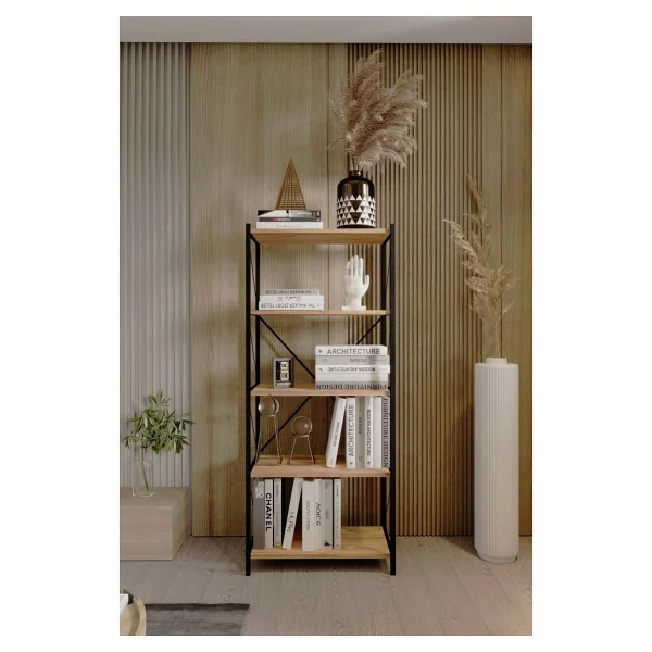 Barin Design 5 Raflı Kitaplık Demir Profil Modern Iskandinav Çalışma Odası Ofis Salon Kitaplığı Evrak Rafı Metal - Antrasit - Görsel 4
