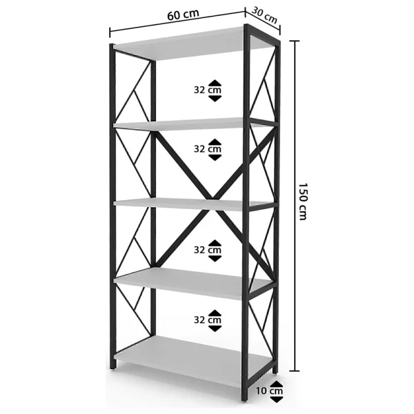 Barin Design 5 Raflı Kitaplık Demir Profil Modern Iskandinav Çalışma Odası Ofis Salon Kitaplığı Evrak Rafı Metal - Antrasit - Görsel 3