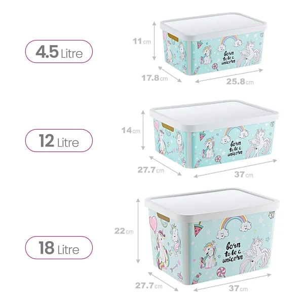 Smartware 3'lü Set Stafi Desenli Kapaklı Kutu Unicorn (4,5-12-18 Lt) - Görsel 2