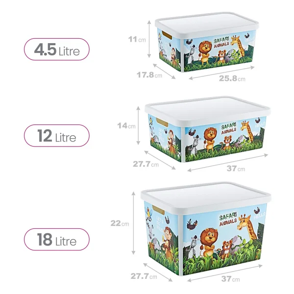 Smartware 3'lü Set Stafi Desenli Kapaklı Kutu Safari (4,5-12-18 Lt) - Görsel 2