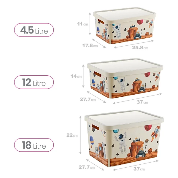 Smartware 3'lü Set Stafi Desenli Kapaklı Kutu Space (4,5-12-18 Lt) - Görsel 2