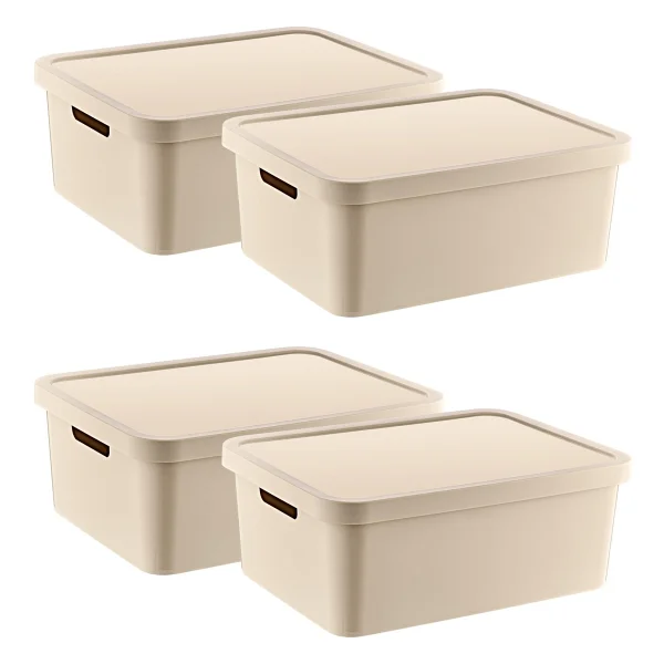 Smartware Stafi Çok Amaçlı Kapaklı Kutu 12 Lt 4'lü Set Latte - Görsel 4