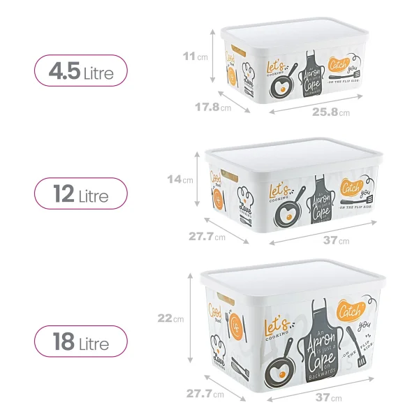Smartware 3'lü Set Stafi Desenli Kapaklı Kutu Catch You (4,5-12-18 Lt) - Görsel 2