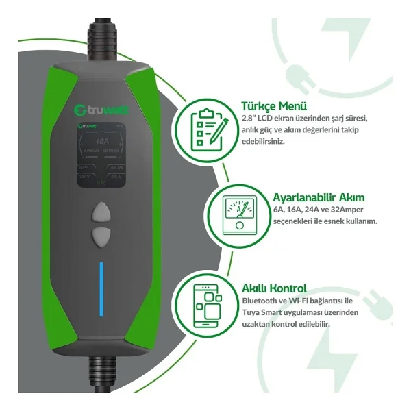Truwatt Zt305 7 Kw 5 M Taşınabilir Elektrikli Araç Şarj İstasyonu - Görsel 4