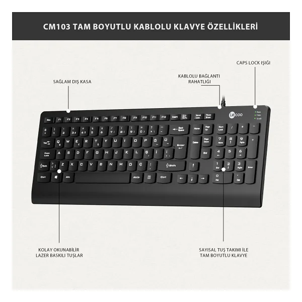 Lenovo Lecoo Cm103 Kablolu Klavye Mouse Seti - Görsel 2