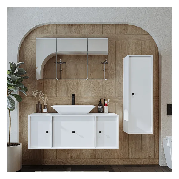 Roomart Lavabolu Mat Mdf 120 Cm Çekmeceli Banyo Dolabı + Aynalı Üst Dolabı + Boy Dolabı Atlantik Çam - Görsel 6
