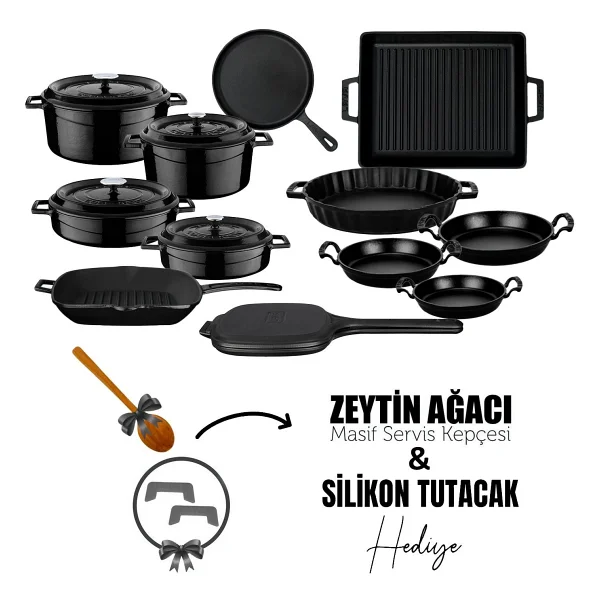Lava Trendy 12x Siyah 17 Parça Döküm Tava Tencere Seti - Görsel 9