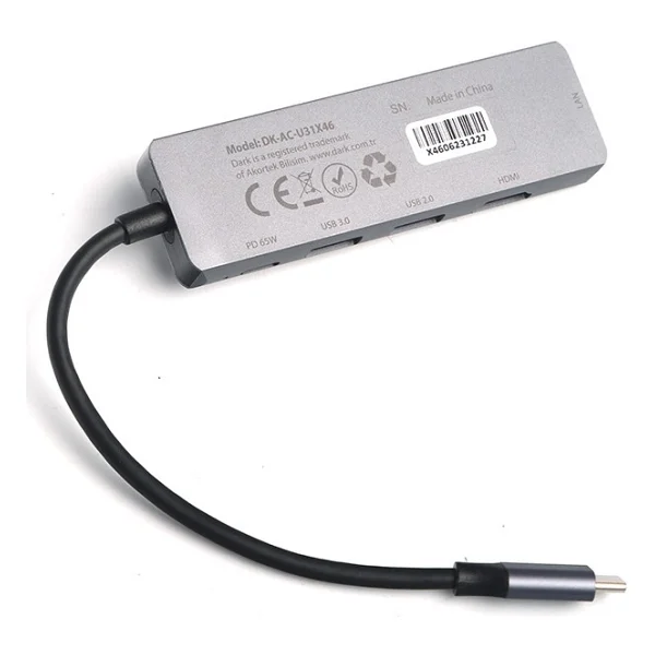 Dark 5'i 1 Arada USB 3.1 Type-C To Ethernet / Hdmı / USB 3.0 - USB 2.0 / USB-C Pd 65w MacBook Pro/Air & Notebook/Ultrabook İçin Port Çoklayıcı Hub - Görsel 2