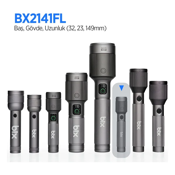 Bix Flashlight Bx2141fl 10w LED, Max. 650 Lümen Parlaklık Ve 300 Metreye Kadar Menzilli, Şarj Edilebilir Çok Modlu Kompakt El Feneri - Gri - Görsel 5