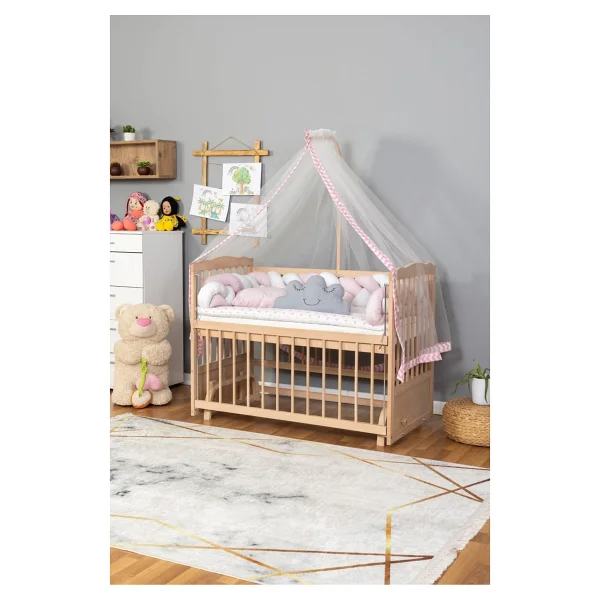 Bamgidoo Ahşap Beşik Anne Yanı Beşik Organik 60x120 - Sarı Mavi Örgü Uyku Seti Seti + Yatak + Tekerlekli - Naturel - Krem - Görsel 7