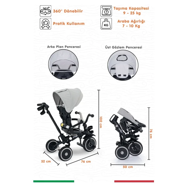 Prego Happy Dino Plus Katlanabilir Gri Bebek Bisikleti - Görsel 4