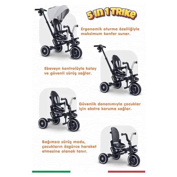 Prego Happy Dino Plus Katlanabilir Gri Bebek Bisikleti - Görsel 6