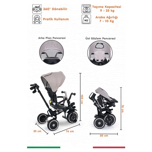 Prego Happy Dino Plus Katlanabilir Bej Bebek Bisikleti - Görsel 5