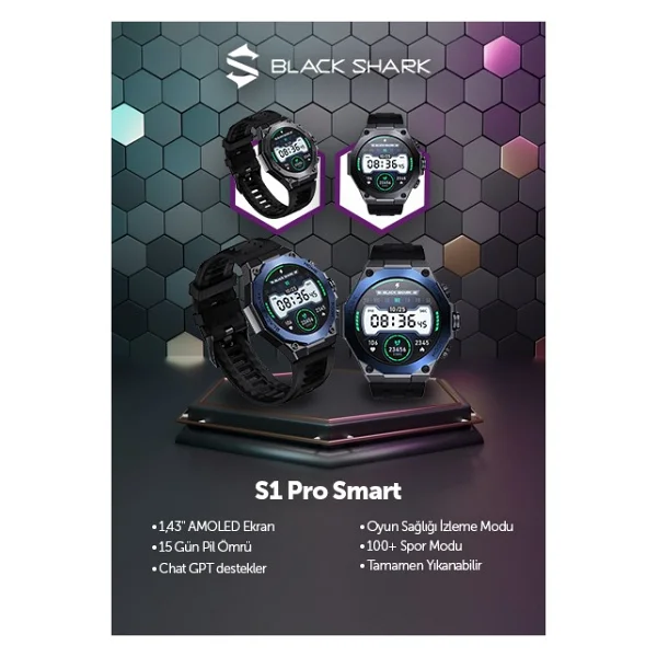 Black Shark S1 Pro Siyah Akıllı Saat - Görsel 5