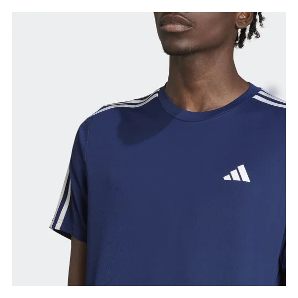 Adidas Train Essentials 3-Stripes Training IB8152 Mavi Kısa Kollu Bisiklet Yaka Erkek Spor Tişört - Görsel 4