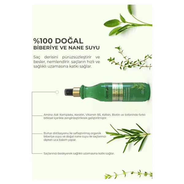 Dermokil Güçlendirici %100 Doğal Biberiye Ve Nane Suyu 250 Ml Saç Toniği - Görsel 4