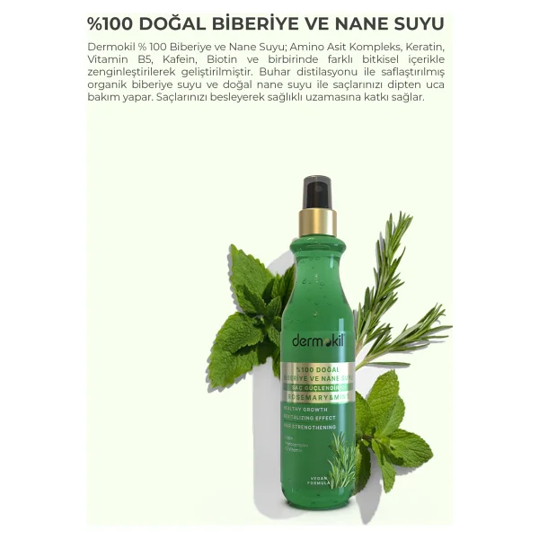 Dermokil Güçlendirici %100 Doğal Biberiye Ve Nane Suyu 250 Ml Saç Toniği - Görsel 5