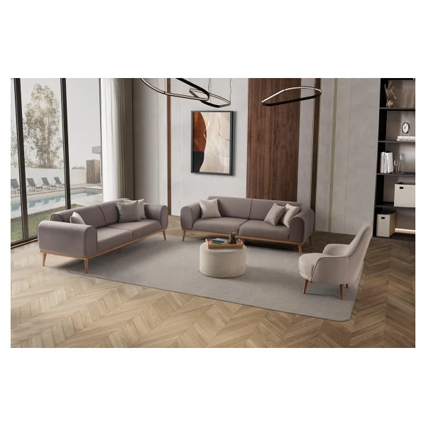Edsy Home Rebull 3+3+1 Koltuk Takımı Kahverengi + Sütlü Kahve - Görsel 2