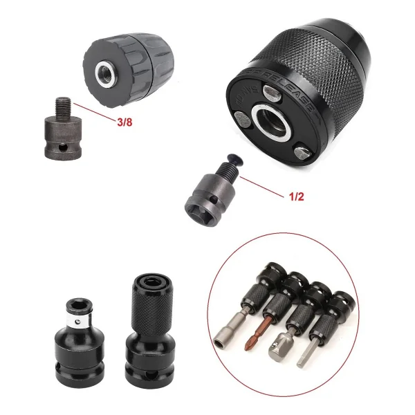 Depolife Torklu Somun Sıkma Bijon Sökme Darbeli Matkap İçin Bits Adaptörü 4lü Set Yaylı Ağır Hizmet Mandreni - Görsel 2