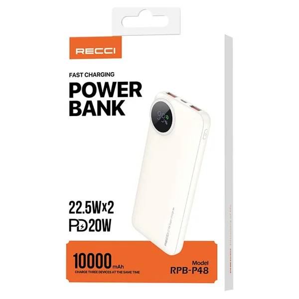 Recci RPB-P48 Krem 10000 mAh Hızlı Şarj powerbank - Görsel 4