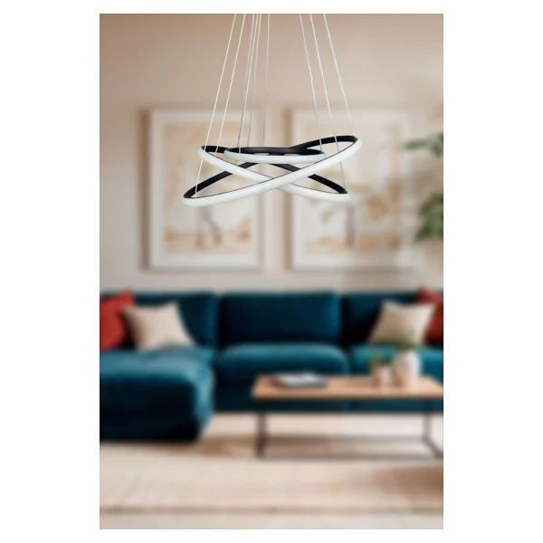 LEGACY Rings Modern Tasarım Siyah Renk - Yatak Odası - Salon - Çocuk Odası - Mutfak Beyaz Led 3 Lü Avize - Görsel 8