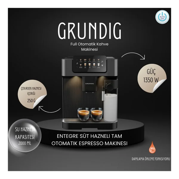 Grundıg Coffee Entegre Süt Hazneli Tam Otomatik Espresso Makinesi - Siyah - Görsel 6