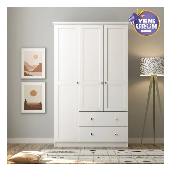 Rabi Mobilya Side 3 Kapak 2 Çekmece Gardırop - 184 - Beyaz - Görsel 7