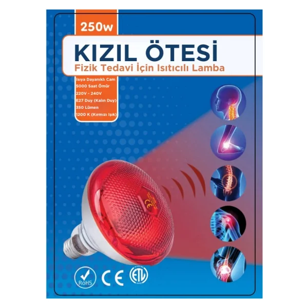 Avarson (6 Adet) 250w Kızılötesi (İnfrared) Isıtıcılı Fizik Tedavi Lambası (Kırmızı Işık) E27 (Kalın Duy) - Görsel 2