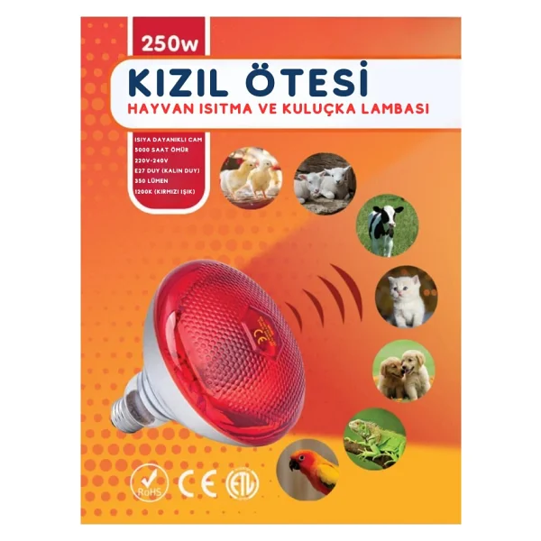Avarson (3 Adet) 250w Kızılötesi (İnfrared) Isıtıcılı Hayvan Isıtma Ve Kuluçka Lambası (Kırmızı Işık) E27 (Kalın Duy) - Görsel 2