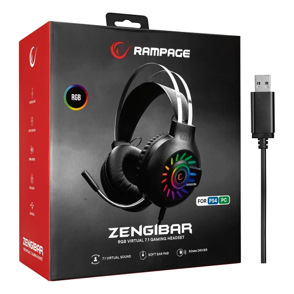 Rampage Zengibar Rm-K44 Siyah RGB 7.1 USB Kablolu Kulak Üstü Oyuncu Kulaklığı - Görsel 7