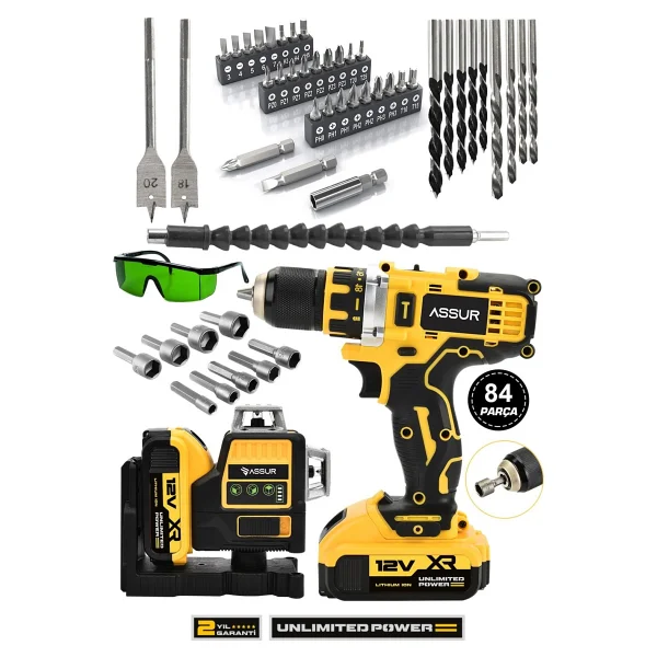 Assur Profesyonel 12v Çift Akülü 12 Köşe 360° Lazer Hizalama & Akülü Vidalama Set - Görsel 7