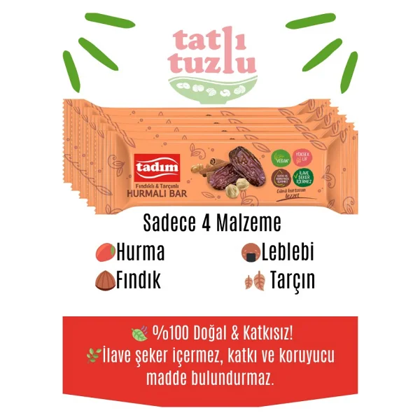 Tadım Hurmalı Bar Fındık & Tarçınlı 40 Gr X 20 Adet ( Vegan ) - Görsel 6