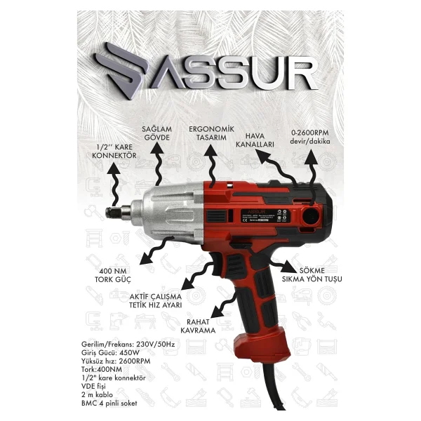 Assur Elektrikli Somun Sıkma Sökme Makinesi 450w - Görsel 2
