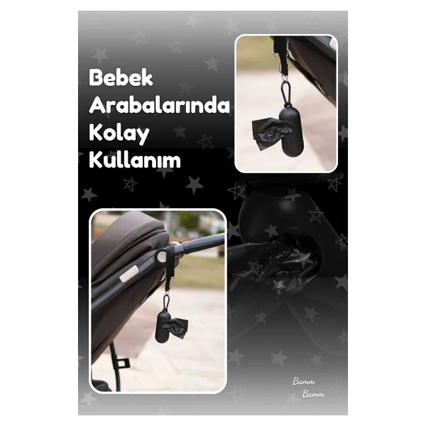 Bamm Bamm Kirli Bebek Bezi Çöp Poşeti Çanta Boy Taşıma Çantası Siyah Ve 2 Rulo (30 Poşet) - Görsel 5