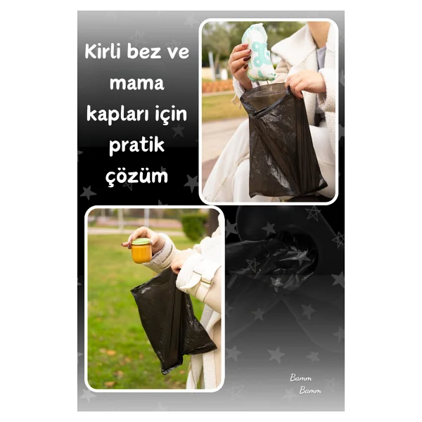 Bamm Bamm Kirli Bebek Bezi Çöp Poşeti Çanta Boy Taşıma Çantası Siyah Ve 2 Rulo (30 Poşet) - Görsel 7