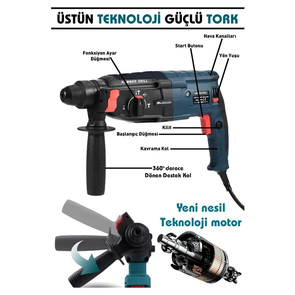 Assur Profesyonel Metal Şanzıman Kırıcı Delici Hilti Darbeli Matkap 2-28mm - Görsel 2