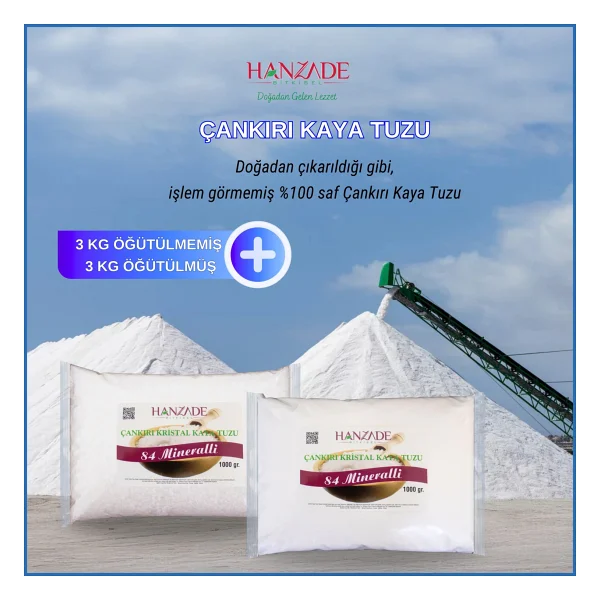 Hanzade Bitkisel 84 Mineralli Doğal Çankırı Kristal Kaya Tuzu 3 kg Toz (Öğütülmüş) + 3 kg Tane (Öğütülmemiş) - 6 kg - Görsel 2