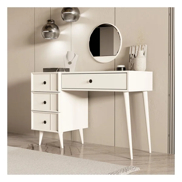 Mezza 2250 Rose Aynalı (Ahşap Ayaklı)Mdf Profil Çerçeveli 4 Çekmeceli 120 Cm Makyaj Masası Beyaz - Görsel 2