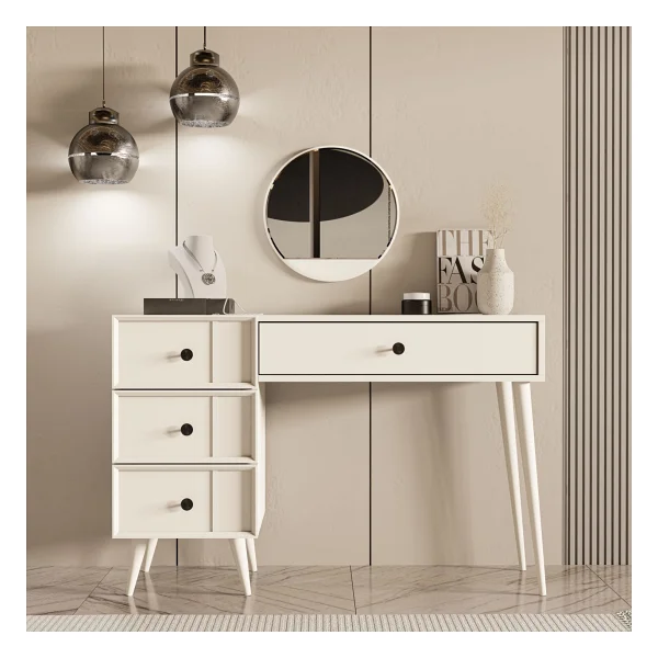 Mezza 2250 Rose Aynalı (Ahşap Ayaklı)Mdf Profil Çerçeveli 4 Çekmeceli 120 Cm Makyaj Masası Beyaz - Görsel 4