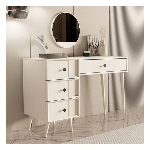 Mezza 2250 Rose Aynalı (Ahşap Ayaklı)Mdf Profil Çerçeveli 4 Çekmeceli 120 Cm Makyaj Masası Beyaz - Görsel 5