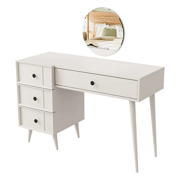 Mezza 2250 Rose Aynalı (Ahşap Ayaklı)Mdf Profil Çerçeveli 4 Çekmeceli 120 Cm Makyaj Masası Beyaz - Görsel 7