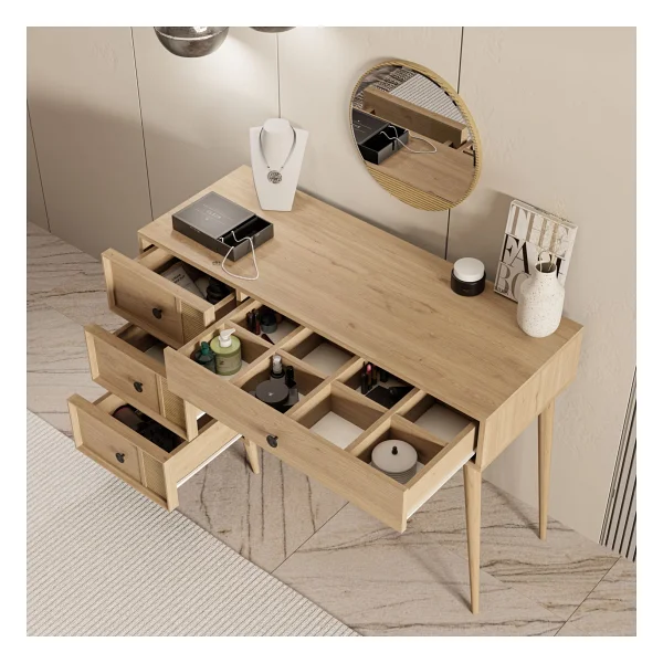 Mezza 2250 Rose Aynalı (Ahşap Ayaklı)Mdf Profil Çerçeveli 4 Çekmeceli 120 Cm Makyaj Masası Beyaz - Görsel 9
