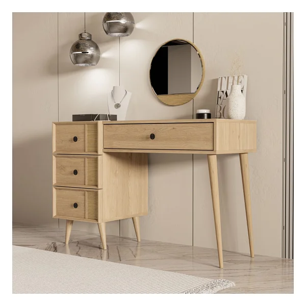 Mezza 2254 Rose Aynalı (Ahşap Ayaklı)Mdf Profil Çerçeveli 4 Çekmeceli 120 Cm Makyaj Masası Sepet-Yunus - Görsel 2