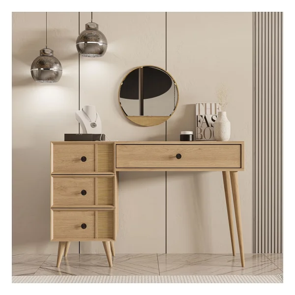 Mezza 2254 Rose Aynalı (Ahşap Ayaklı)Mdf Profil Çerçeveli 4 Çekmeceli 120 Cm Makyaj Masası Sepet-Yunus - Görsel 4