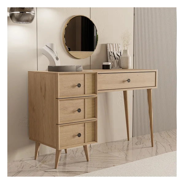 Mezza 2254 Rose Aynalı (Ahşap Ayaklı)Mdf Profil Çerçeveli 4 Çekmeceli 120 Cm Makyaj Masası Sepet-Yunus - Görsel 5