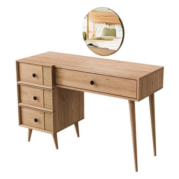 Mezza 2254 Rose Aynalı (Ahşap Ayaklı)Mdf Profil Çerçeveli 4 Çekmeceli 120 Cm Makyaj Masası Sepet-Yunus - Görsel 7