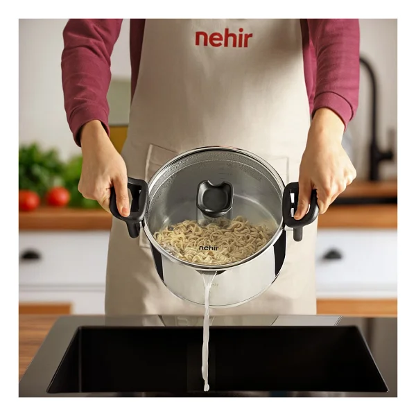 Nehir Napoli 22 Cm Süzgeç Kapaklı Çelik Derin Tencere - Görsel 7