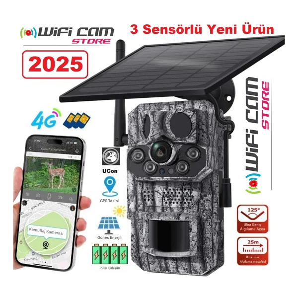 Wificam 3 Sensörlü GPS Destekli 4g SIM Kartlı Solar Foto Kapan Kamera - Görsel 2