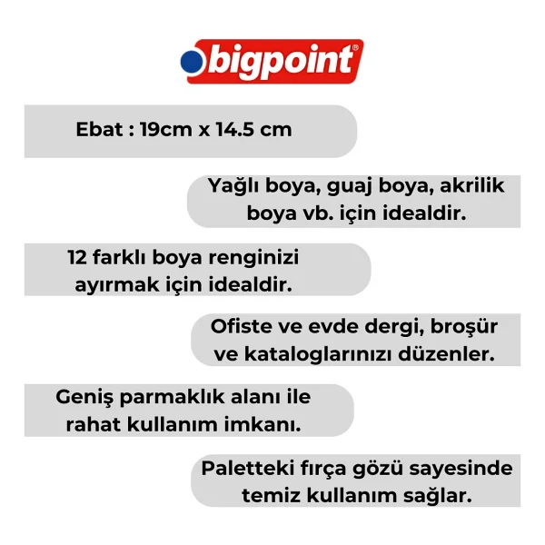 Bigpoint Godeli Palet, 19 cm, Beyaz, Dayanıklı Plastik Malzeme, Boya Karıştırma ve Uygulama İçin İdeal - Görsel 2